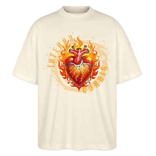 Oversized Unisex Bio T-Shirt mit FEUERHERZ ORANGE PRINT - Weißgrau