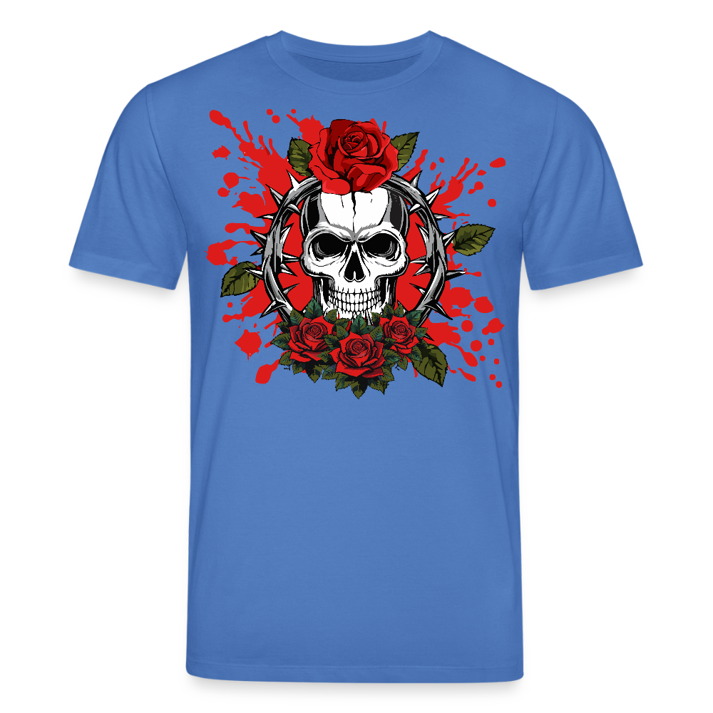 Unisex Bio-T-Shirt mit ROSEN SKULL PRINT Vorderseite - Achtsames Blau