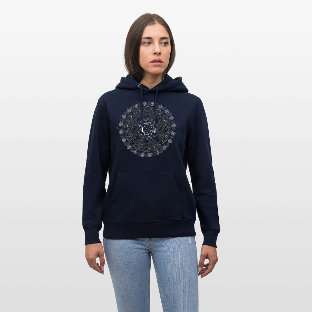 Unisex Bio-Hoodie mit BLACK MANDALA PRINT - Navy