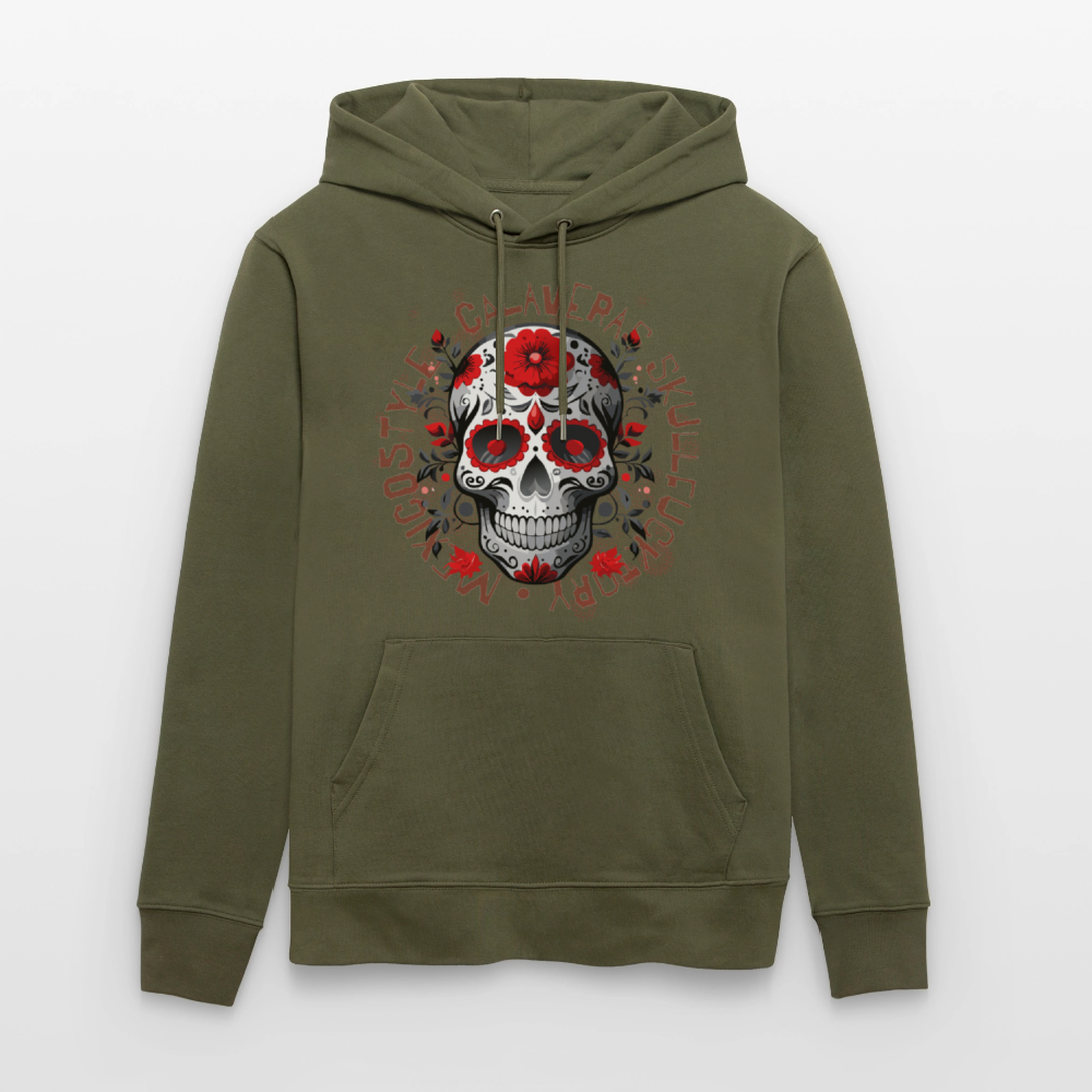 Unisex Hoodie mit CALAVERAS SKULL PRINT - Khaki Grün