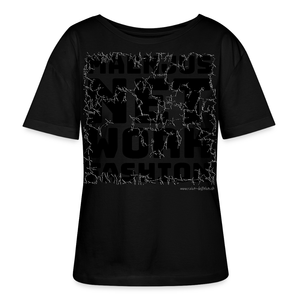 Relaxed Rundhals Frauen Bio-T-Shirt mit MAENJUS NETWORK FASHION PRINT - Schwarz