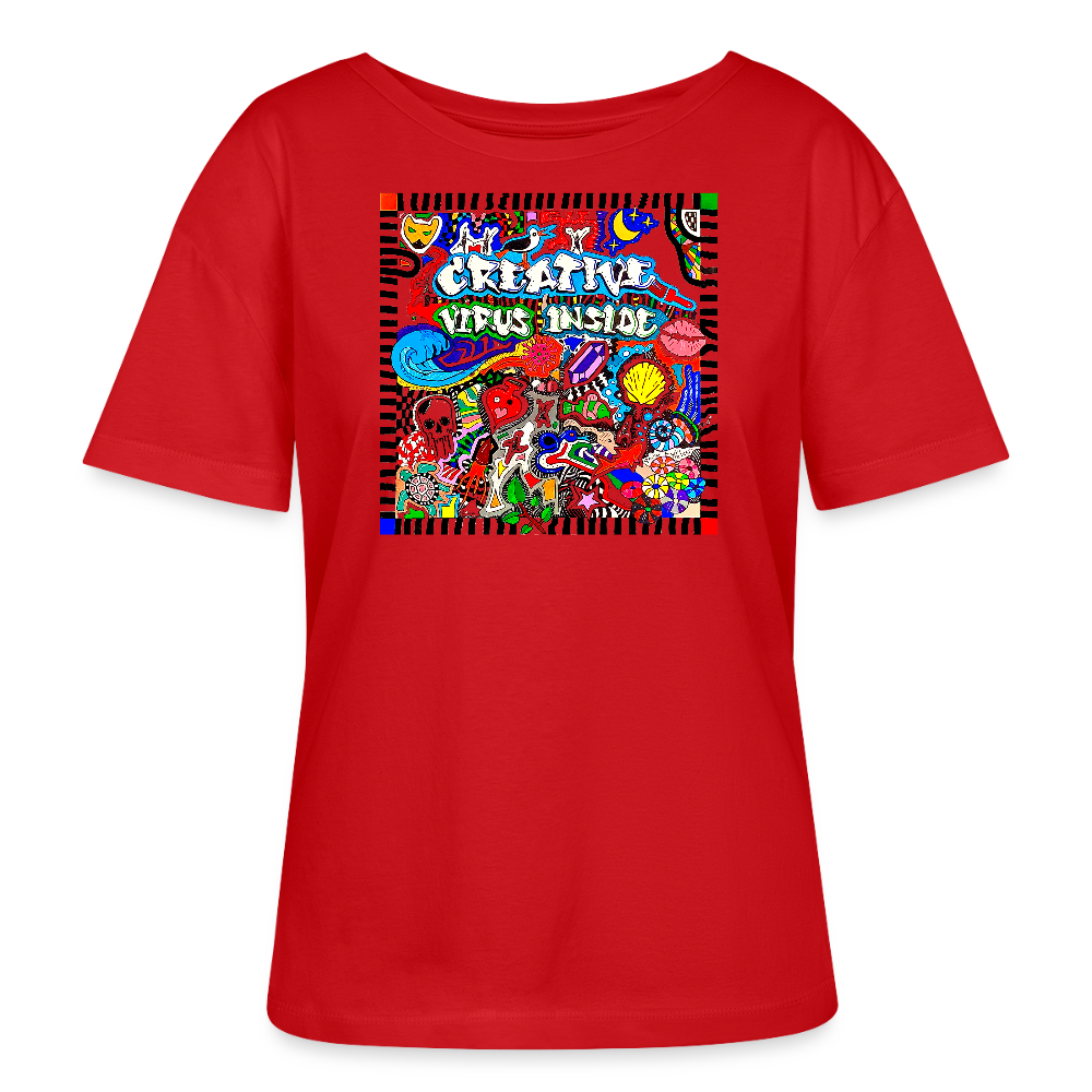 Relaxed Rundhals Frauen Bio-T-Shirt mit CREATIVE VIRUS INSIDE PRINT - Rot