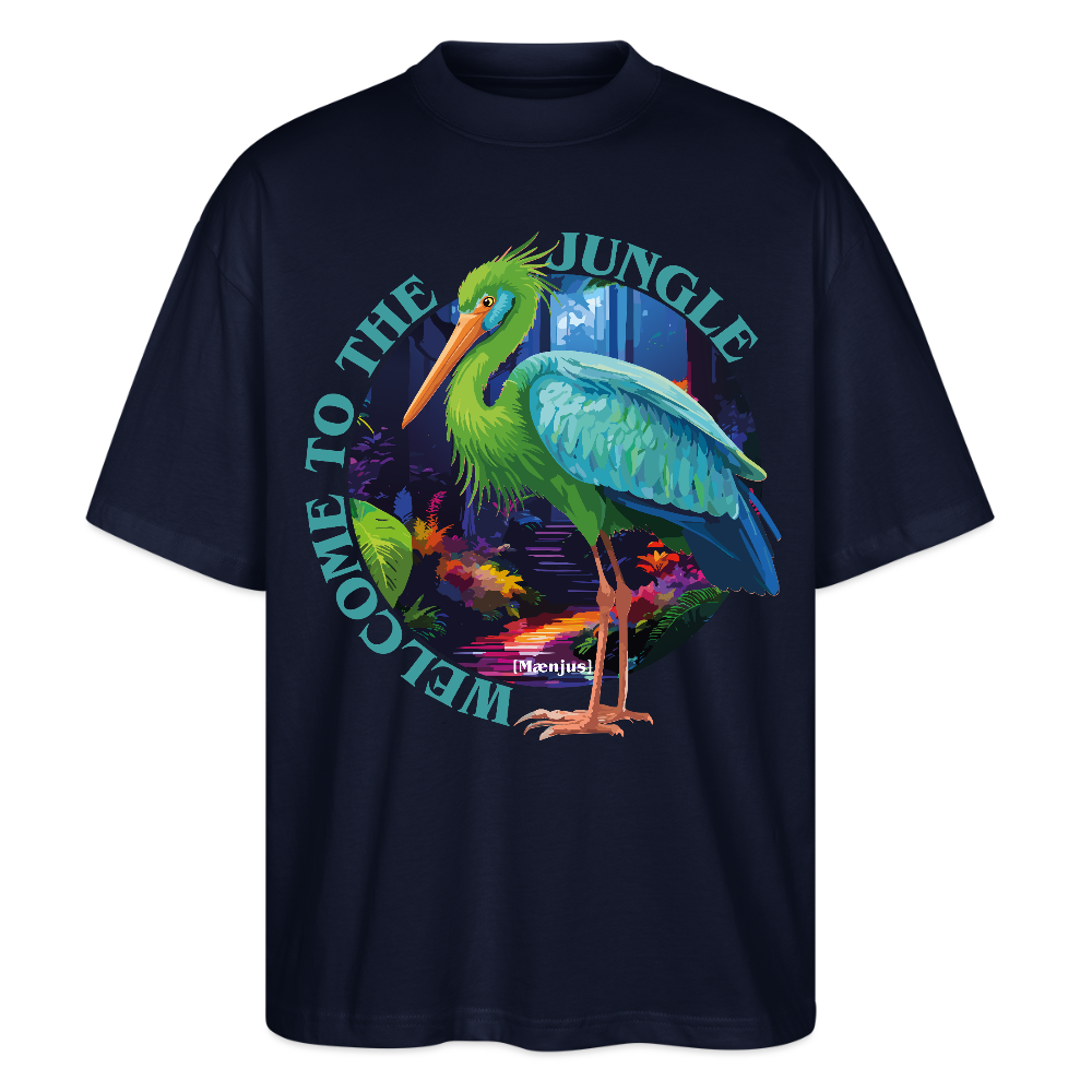 Oversized Unisex T-Shirt mit WELCOME TO THE JUNGLE PRINT - Navy