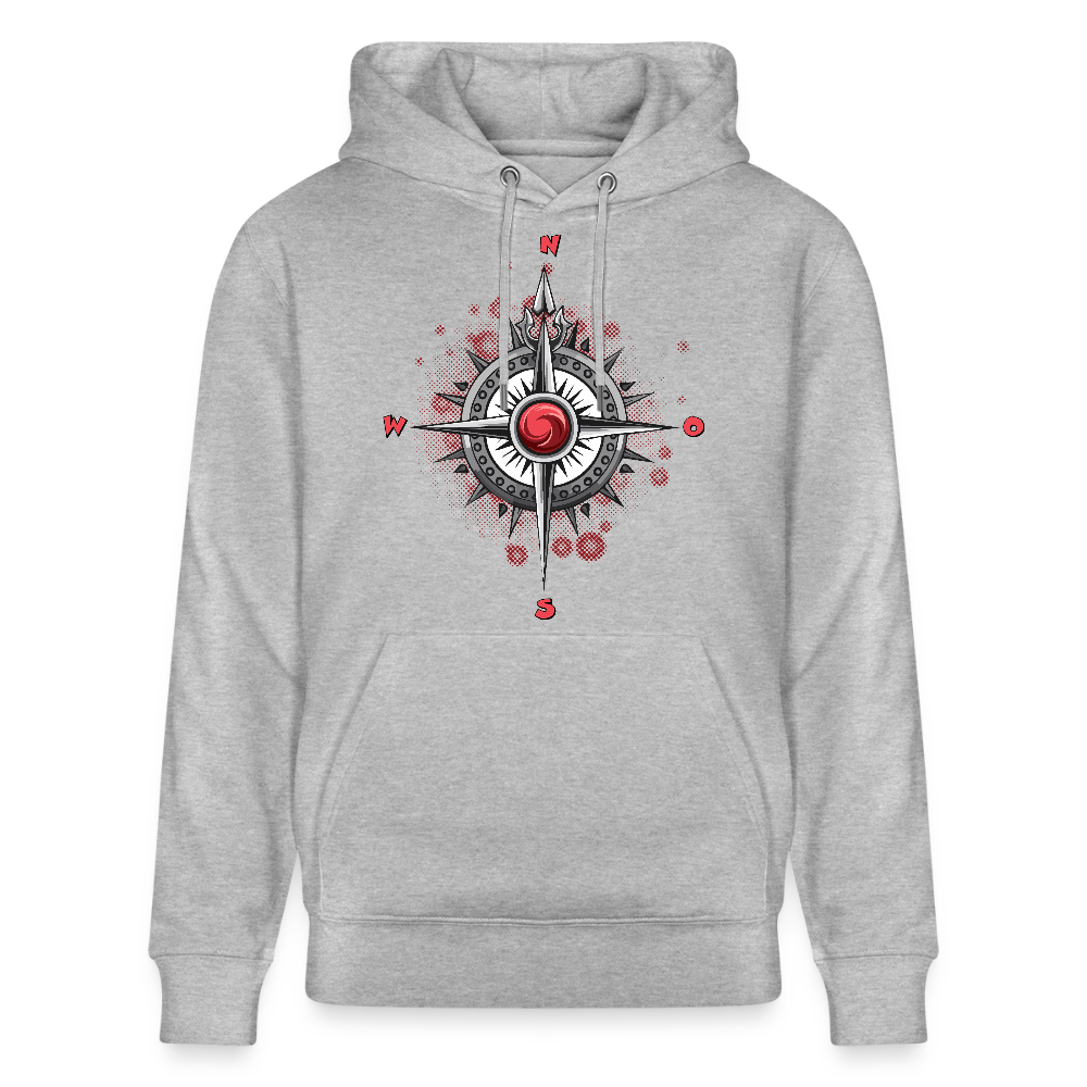 Unisex Hoodie mit WINDROSE PRINT - Grau meliert