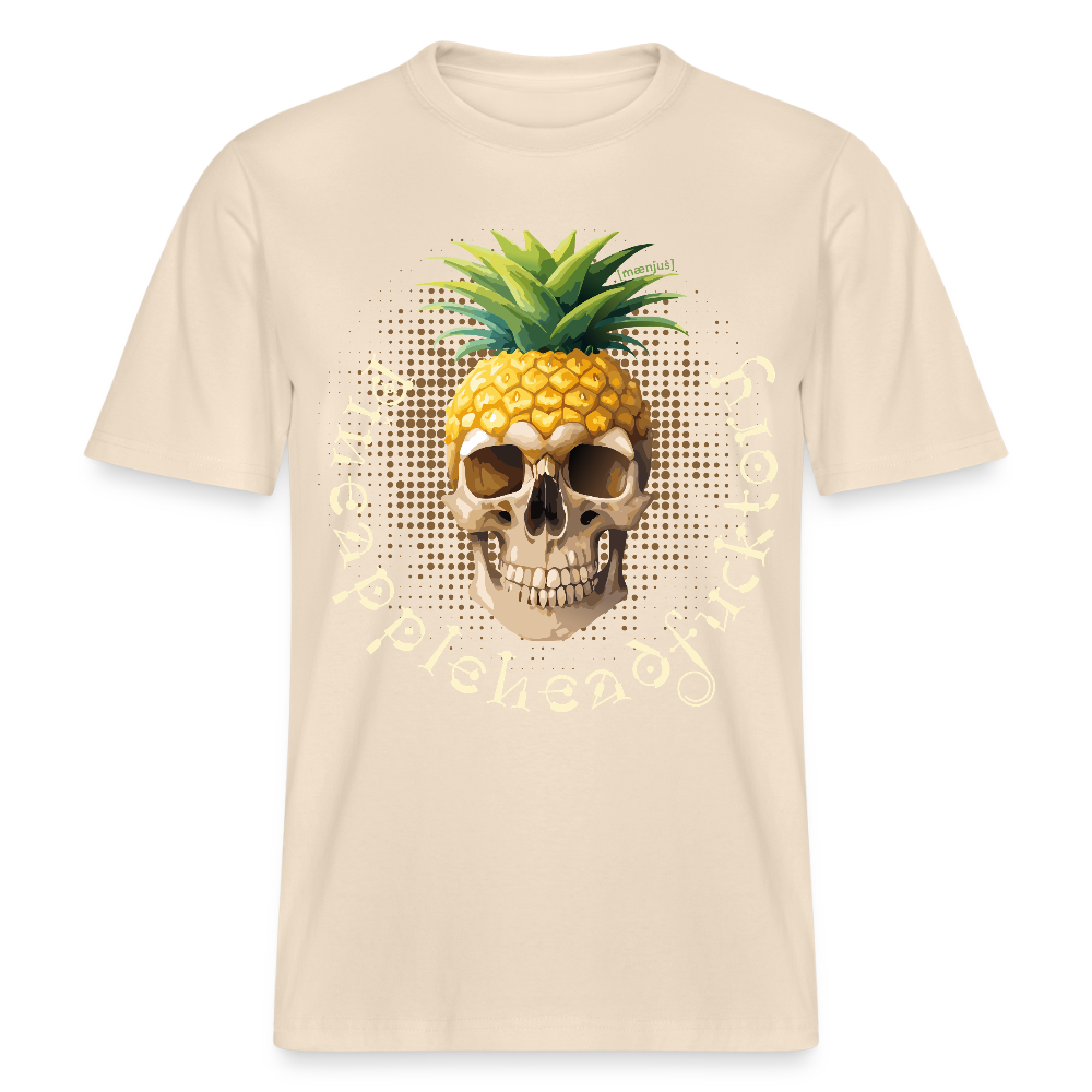 Relaxed Fit Unisex Bio-T-Shirt mit PINEAPPLE SKULL PRINT Vorderseite - Weißgrau