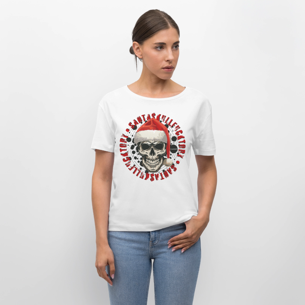 Rundhals Frauen Bio-T-Shirt mit SANTASKULL FUCKTORY PRINT - Weiß