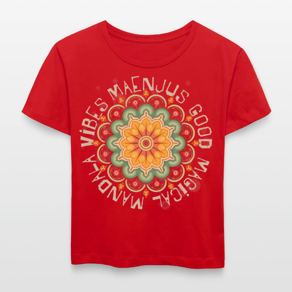 Rundhals Frauen Bio-T-Shirt mit Mandala Vibes PRINT - Rot