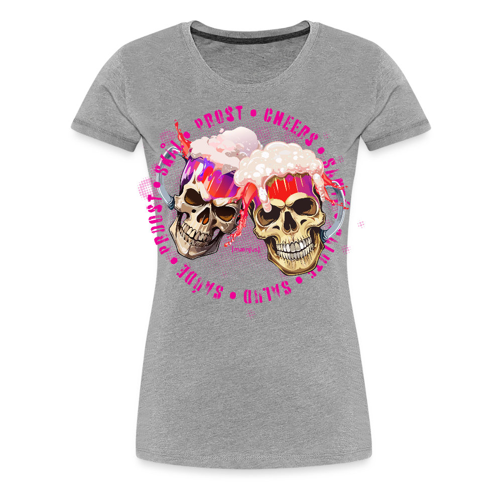 Frauen Premium T-Shirt mit OKTOBERFEST SKULL GIRL PRINT - Grau meliert