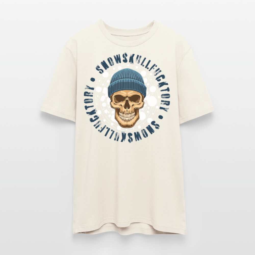 Unisex Bio-T-Shirt mit SNOWSKULL FUCKTORY PRINT Vorderseite - Naturweiß 