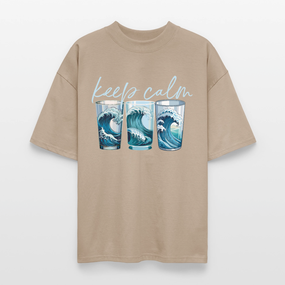 Oversized Unisex Bio T-Shirt mit KEEP CALM PRINT - Steingrau