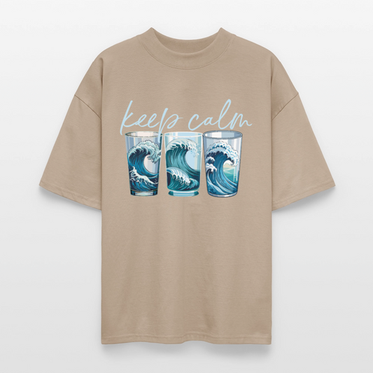 Oversized Unisex Bio T-Shirt mit KEEP CALM PRINT - Steingrau