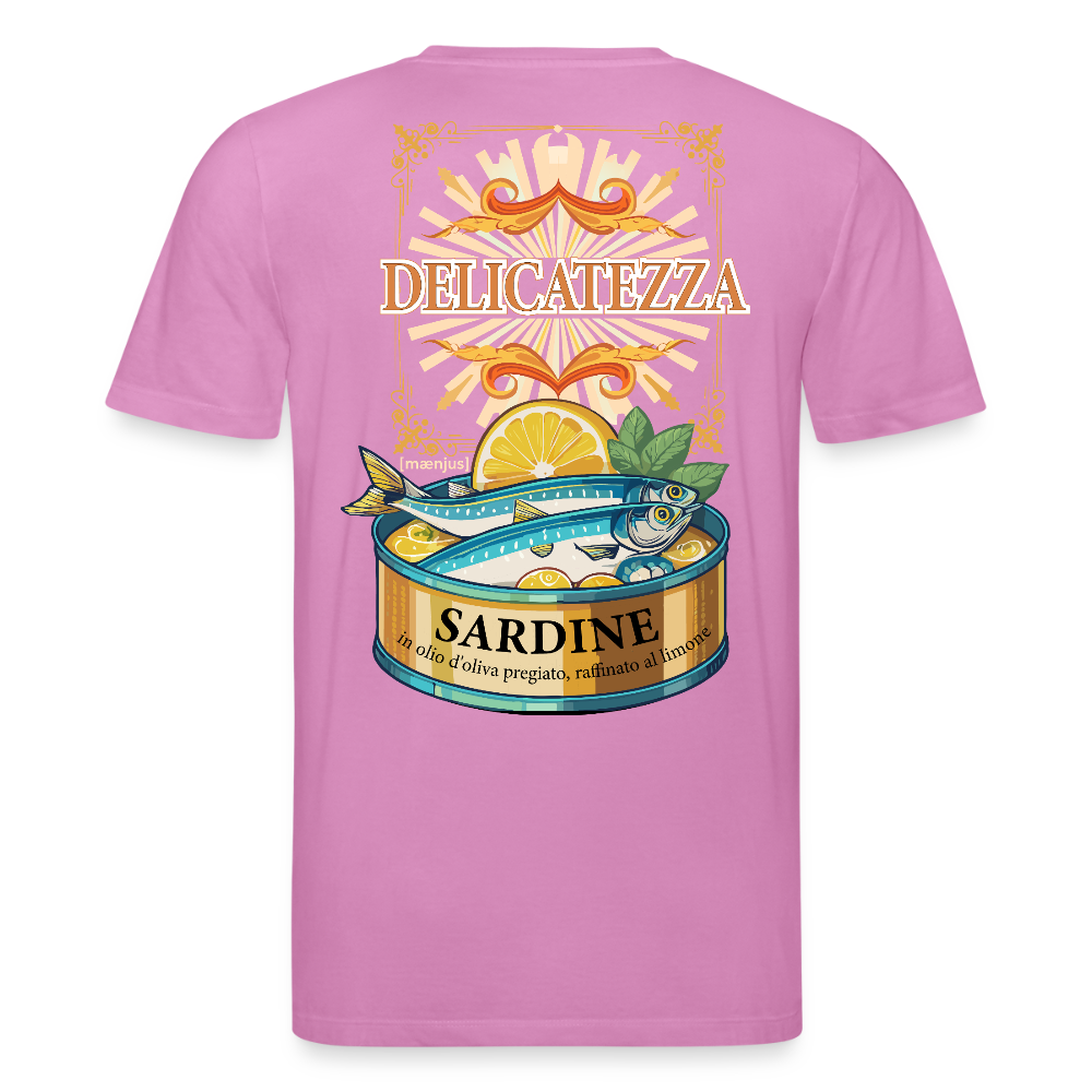 Unisex Bio-T-Shirt mit DELICATEZZA SARDINE PRINT Vorder- und Rückseite - Pink
