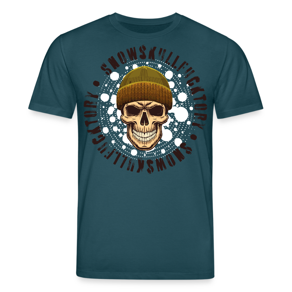Unisex Bio-T-Shirt mit SNOWSKULL FUCKTORY PRINT Vorderseite - Dunkles Petrol