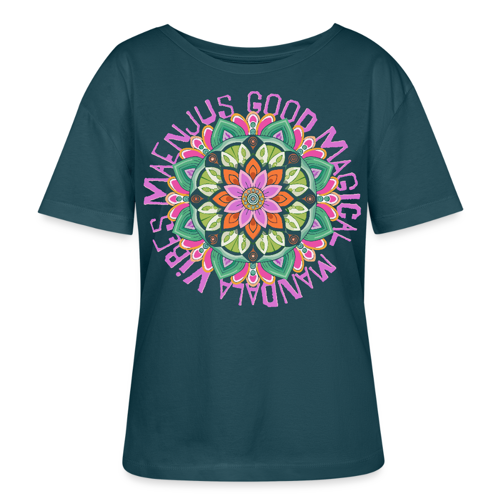 Rundhals Frauen Bio-T-Shirt mit Mandala Vibes PRINT - Dunkles Petrol