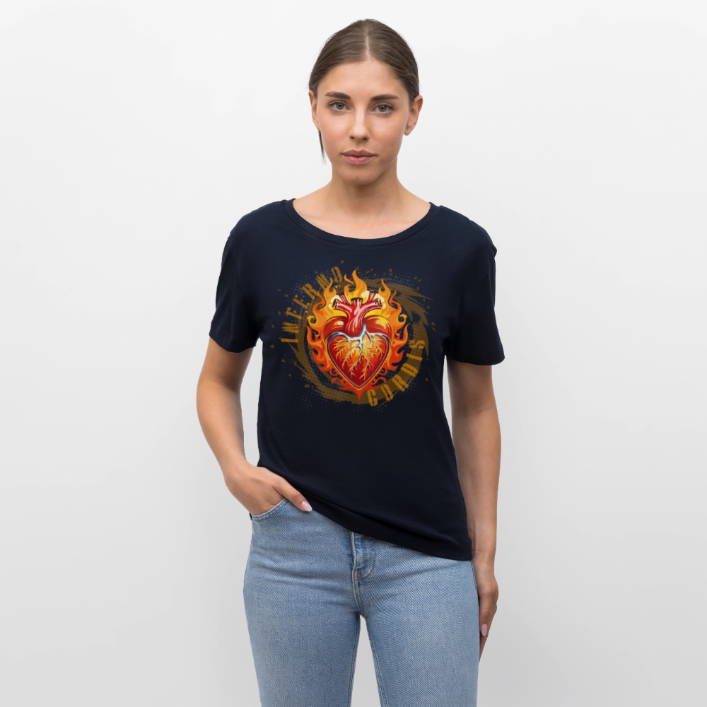 Frauen T-Shirt mit FEUERHERZ ORANGE PRINT - Navy