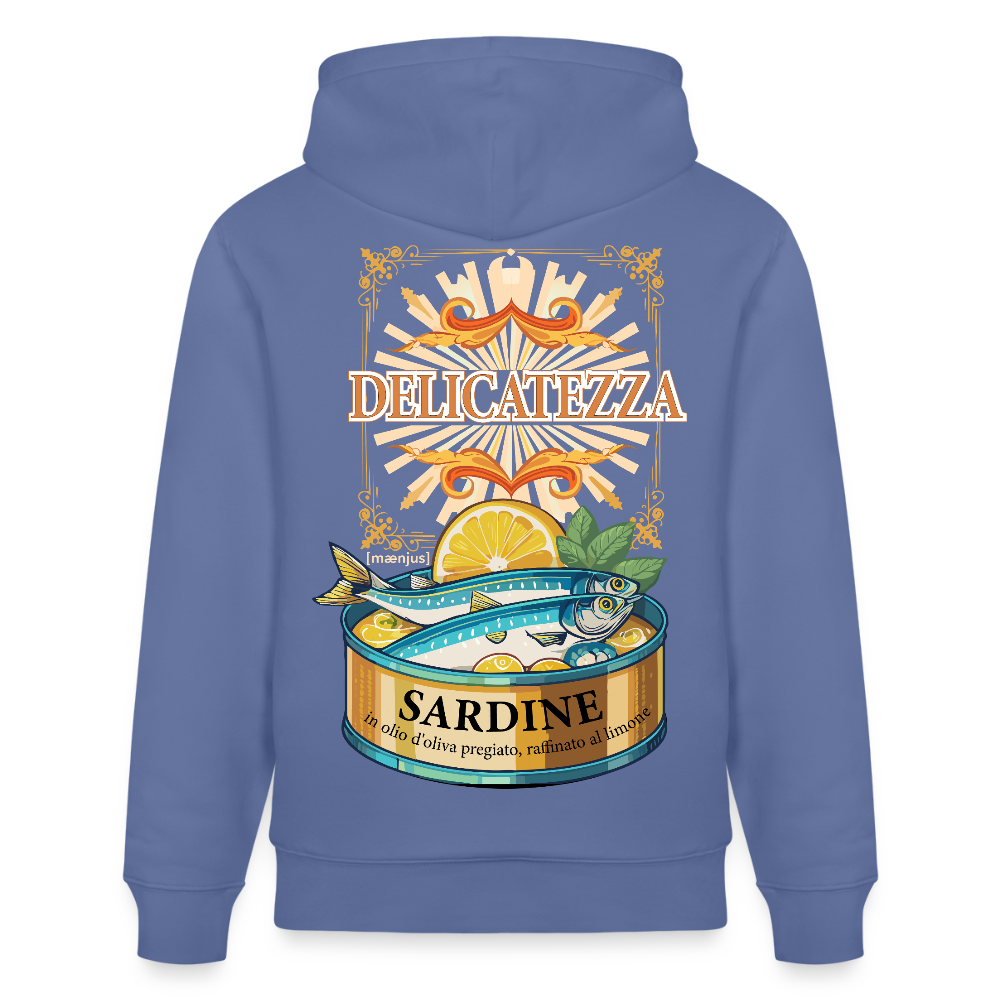 Unisex Hoodie mit DELICATEZZA SARDINE PRINT Vorder- und Rückseite - Blau