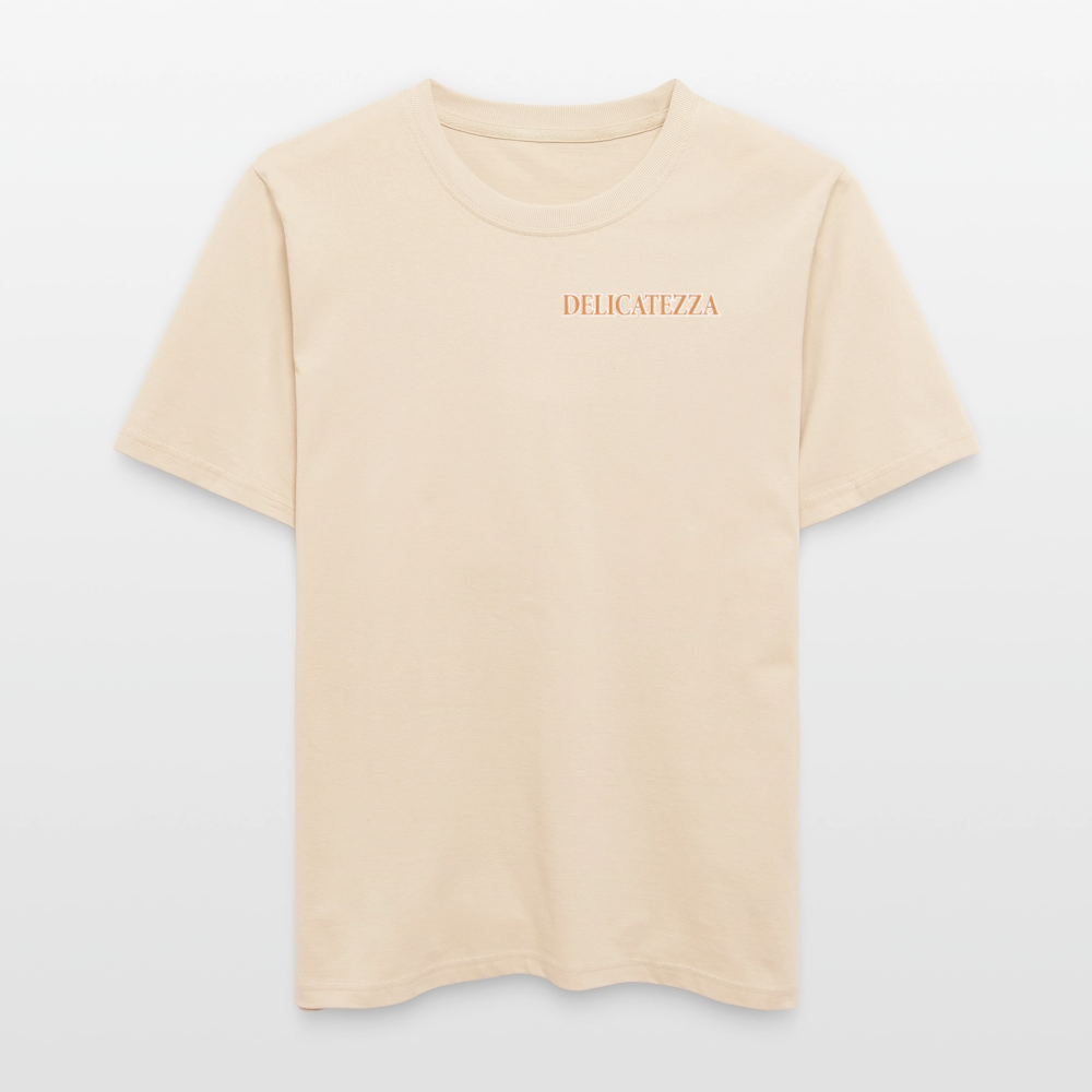 Relaxed Fit Unisex Bio-T-Shirt mit DELICATEZZA SARDINE PRINT Vorder- und Rückseite - Weißgrau