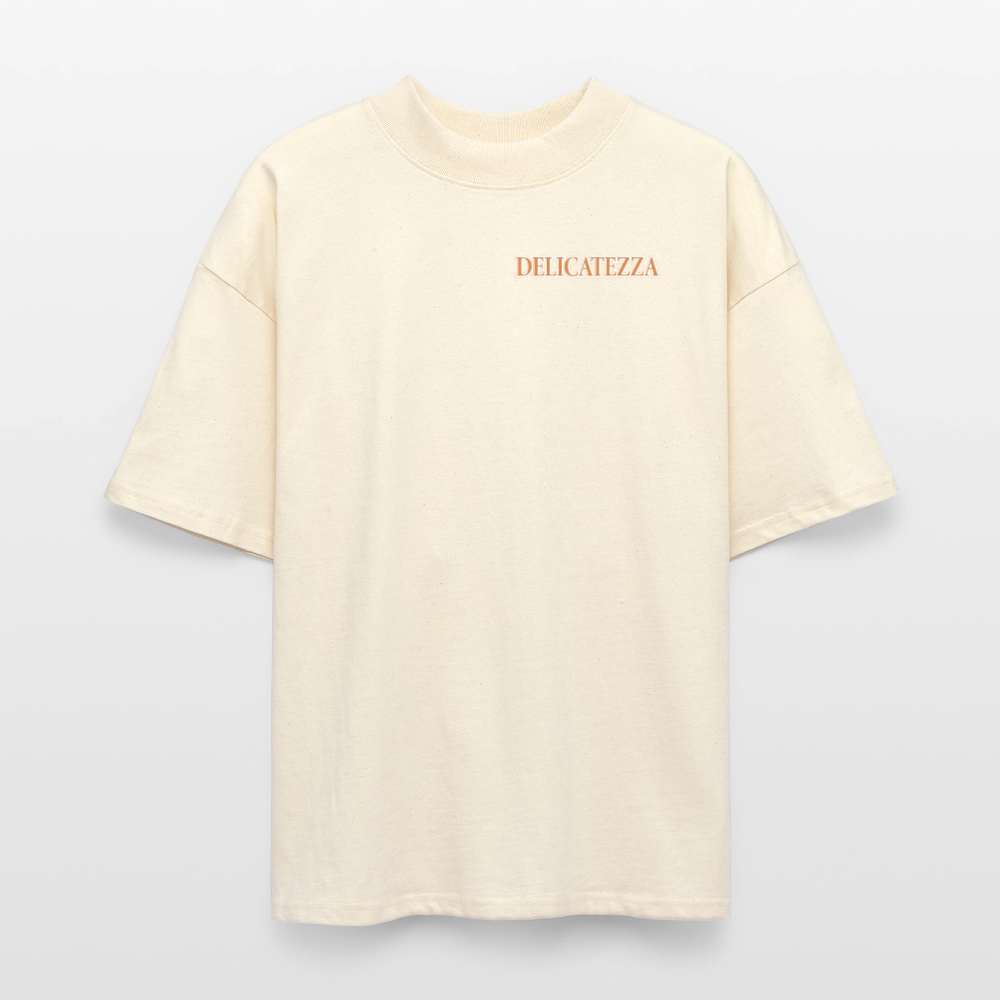 Oversized Unisex T-Shirt mit DELICATEZZA SARDINE PRINT Vorder- und Rückseite - Weißgrau
