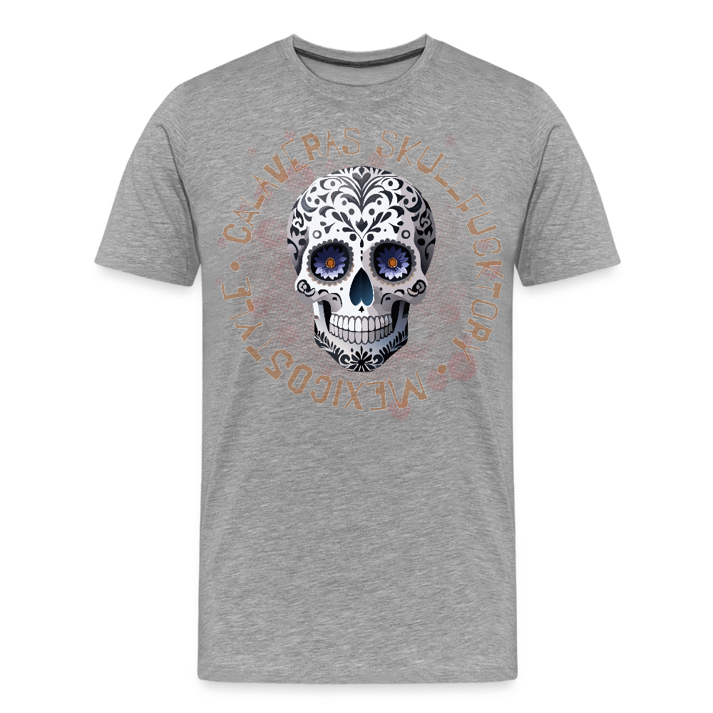 Männer Premium T-Shirt mit CALAVERAS SKULL PRINT - Grau meliert