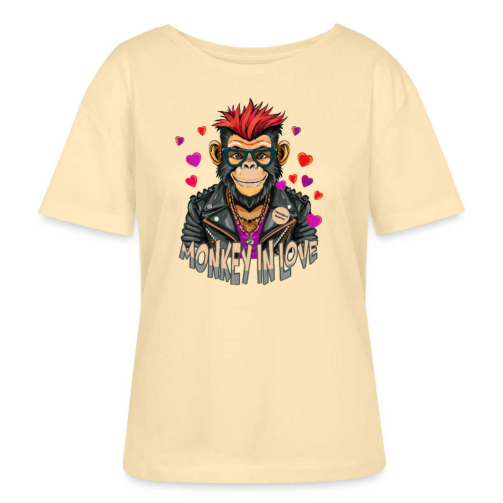 Frauen T-Shirt mit MONKEY IN LOVE PRINT - Creme