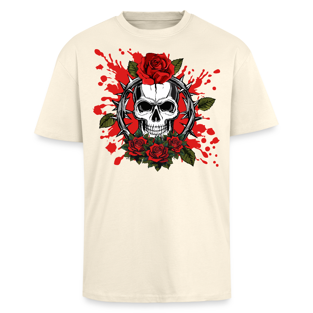 Heavy Oversize T-Shirt mit ROSEN SKULL PRINT - Creme