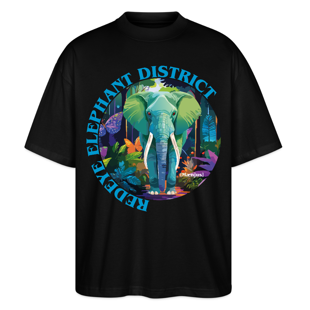 Oversized Unisex T-Shirt mit REDEYE ELEPHANT DISTRICT PRINT Vorderseite - Schwarz