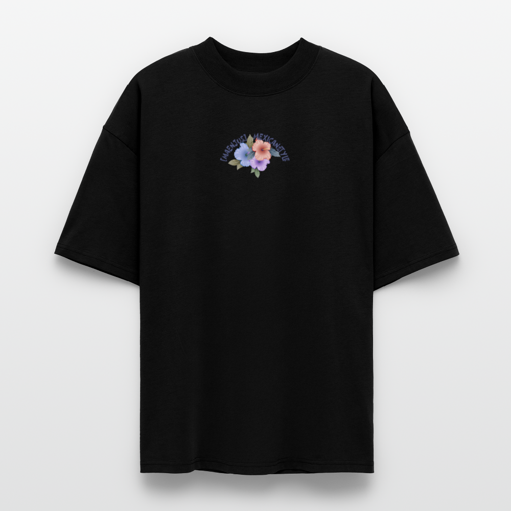 Oversized Unisex T-Shirt mit MAENJUS MEXICANSTYLE PRINT Vorder- und Rückseite - Schwarz