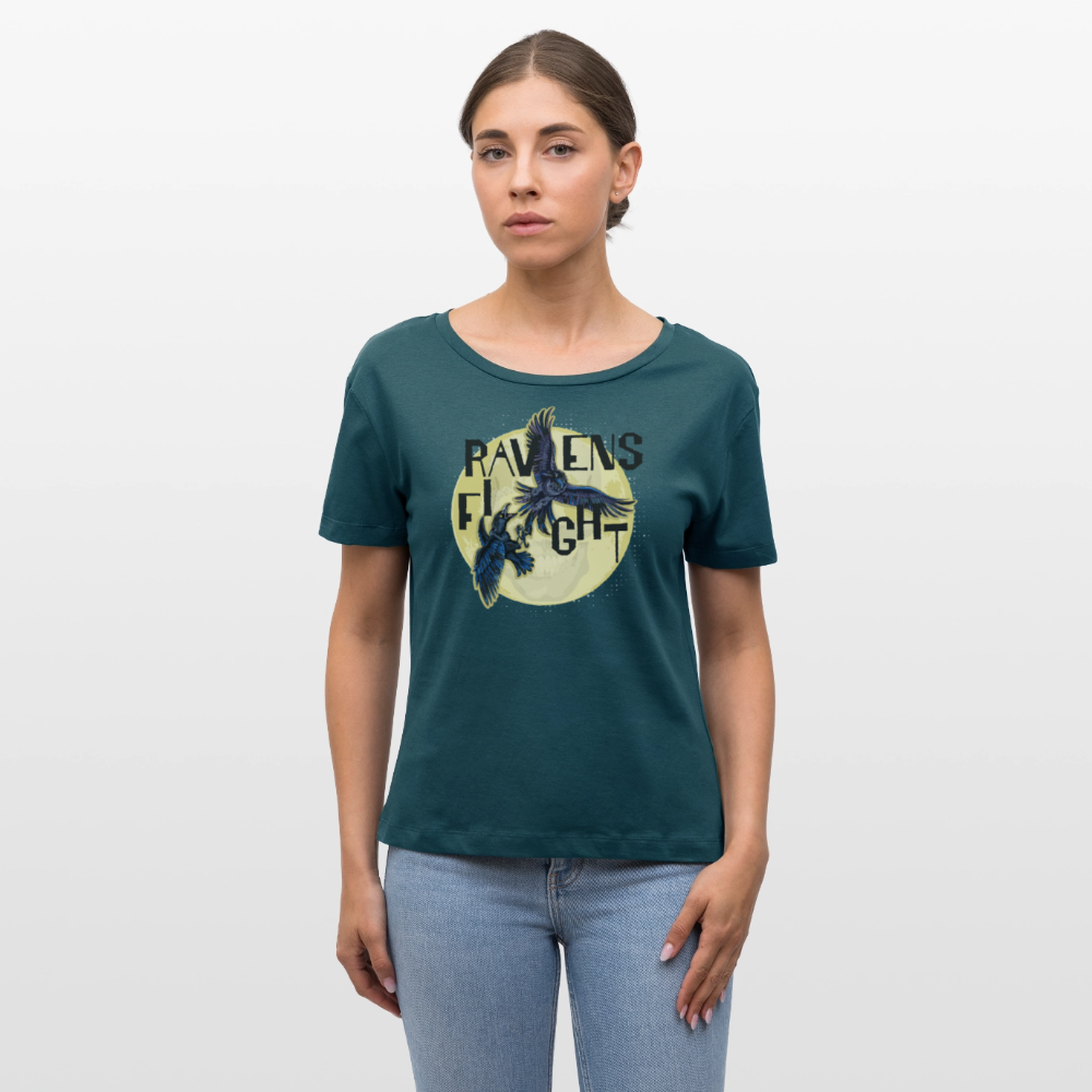 Frauen T-Shirt mit RAVENS FIGHT PRINT - Dunkles Petrol