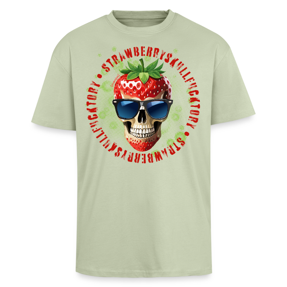 Heavy Oversize T-Shirt mit STRAWBERRY SKULL PRINT - Leichtes Salbeigrün 