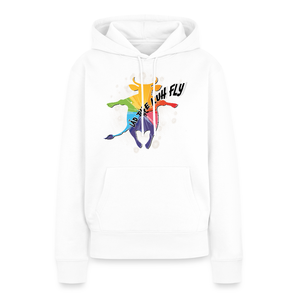 Frauen Premium Hoodie mit LÄD THE KUH FLY PRINT - Weiß