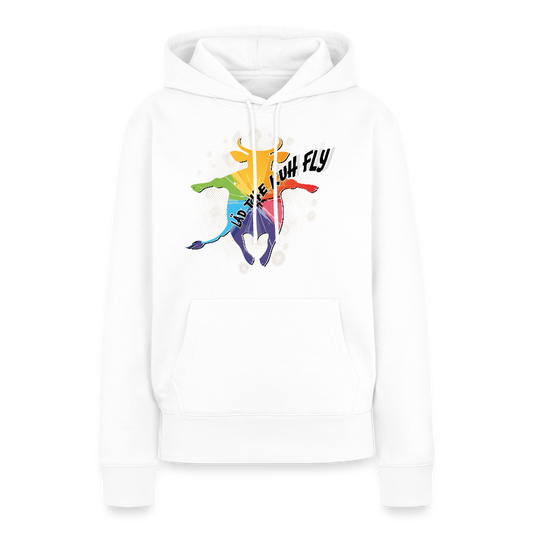 Frauen Premium Hoodie mit LÄD THE KUH FLY PRINT - Weiß