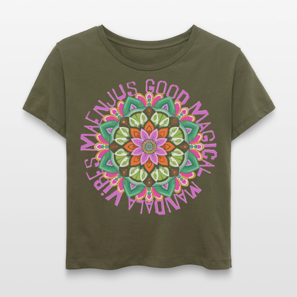 Rundhals Frauen Bio-T-Shirt mit Mandala Vibes PRINT - Khaki