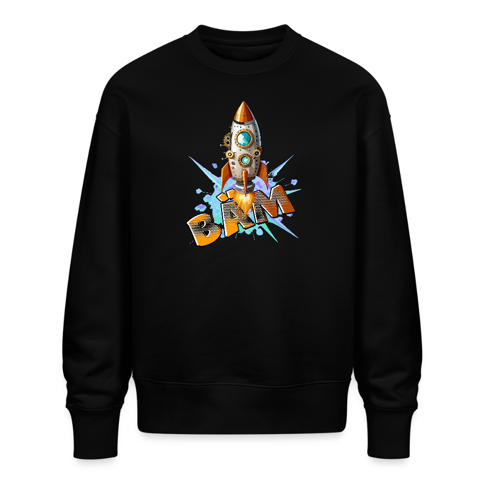 Unisex Oversize Pullover mit RAKETE PRINT - Schwarz