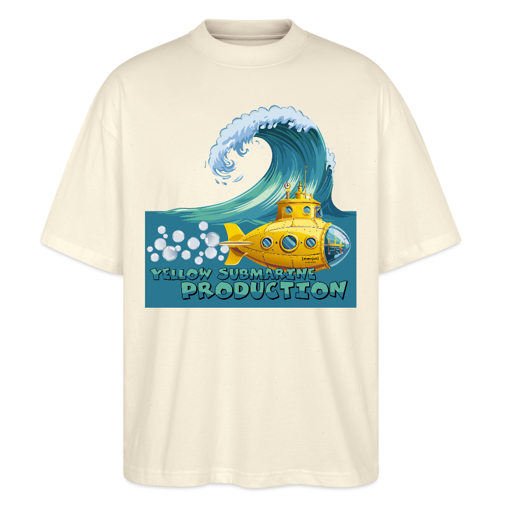 Oversized Unisex Bio T-Shirt mit YELLOW SUBMARINE PRODUCTION PRINT Vorderseite - Weißgrau