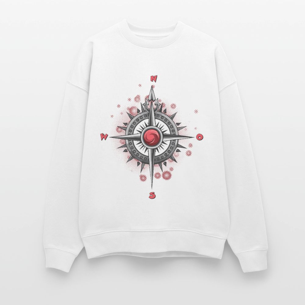 Unisex Oversize Pullover mit WINDROSE PRINT - Weiß