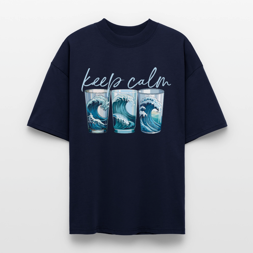 Oversized Unisex Bio T-Shirt mit KEEP CALM PRINT - Navy