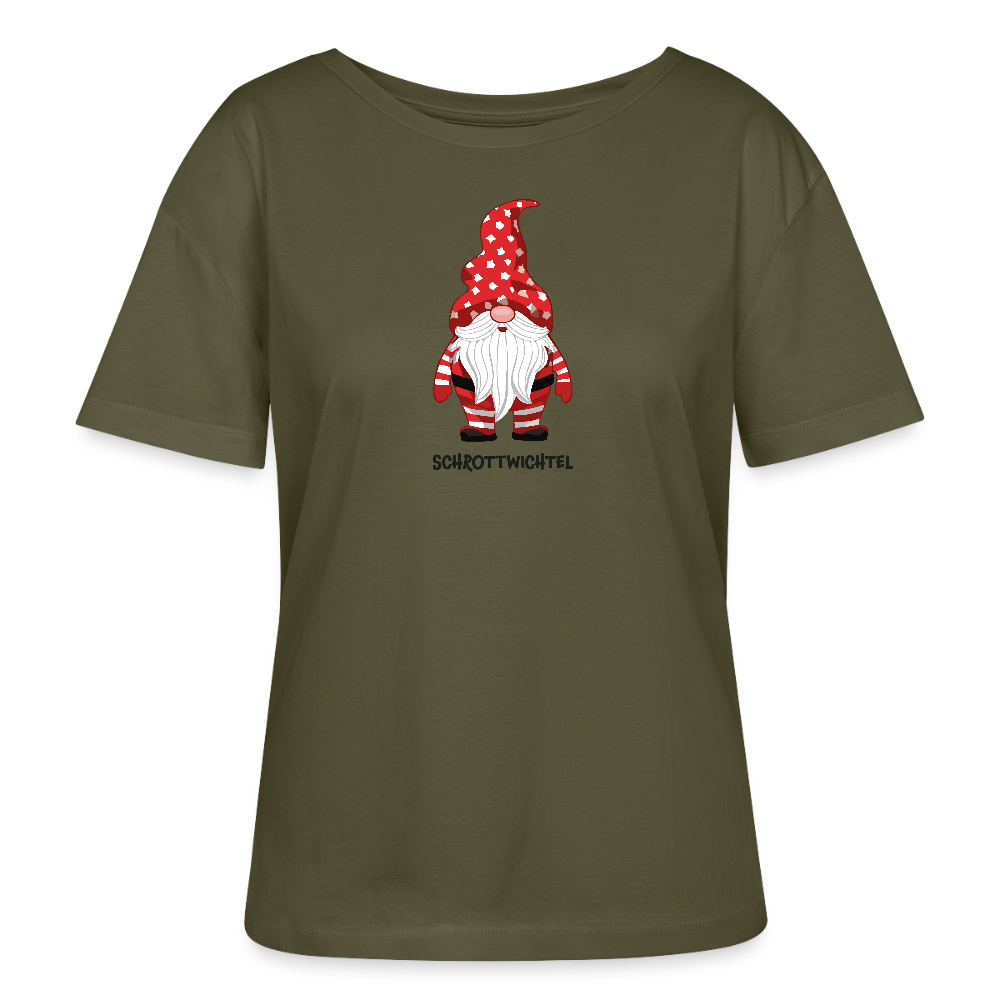 Rundhals Frauen Bio-T-Shirt mit SCHROTTWICHTEL PRINT - Khaki