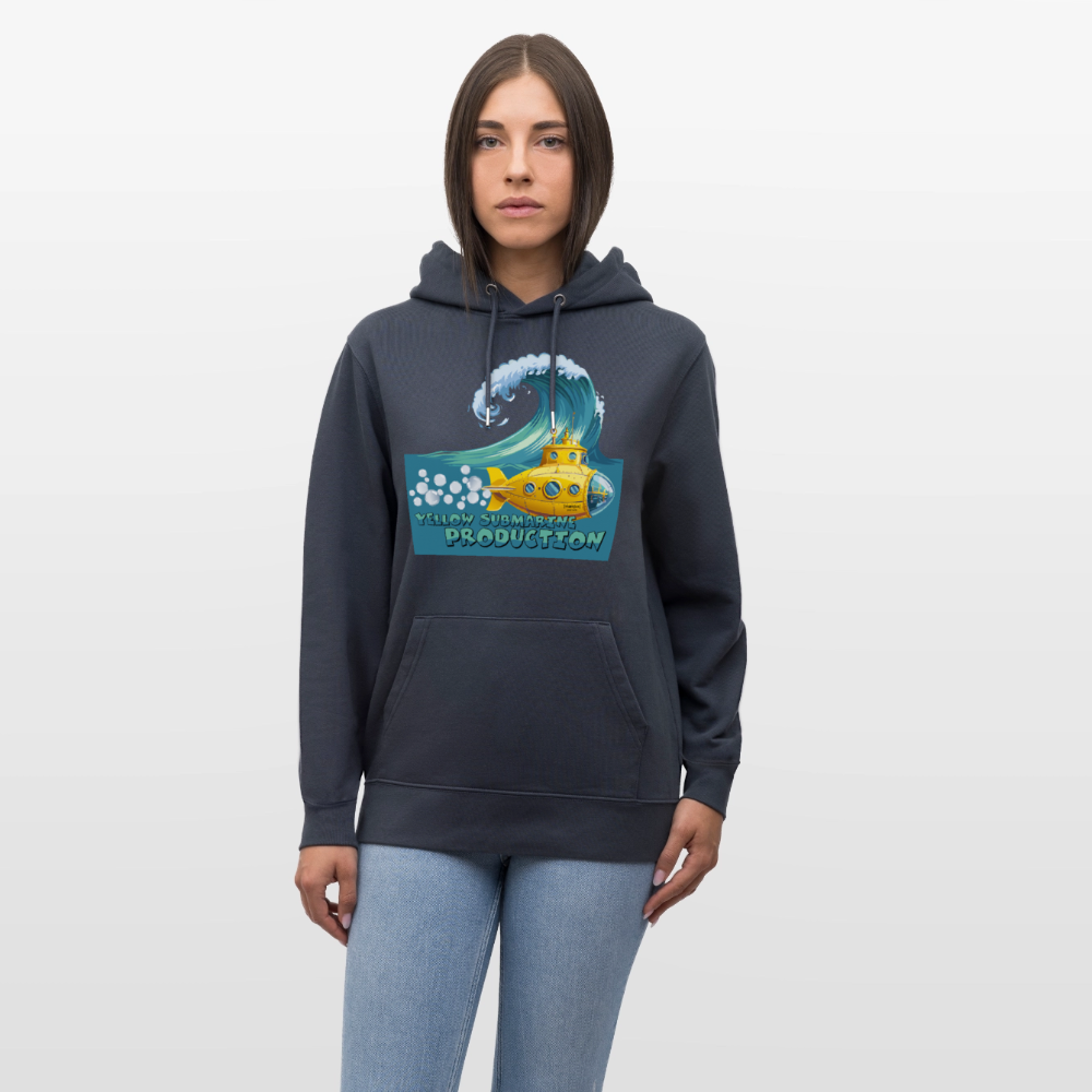 Unisex Bio-Hoodie mit YELLOW SUBMARINE PRODUCTION PRINT - Dunkles Petrol
