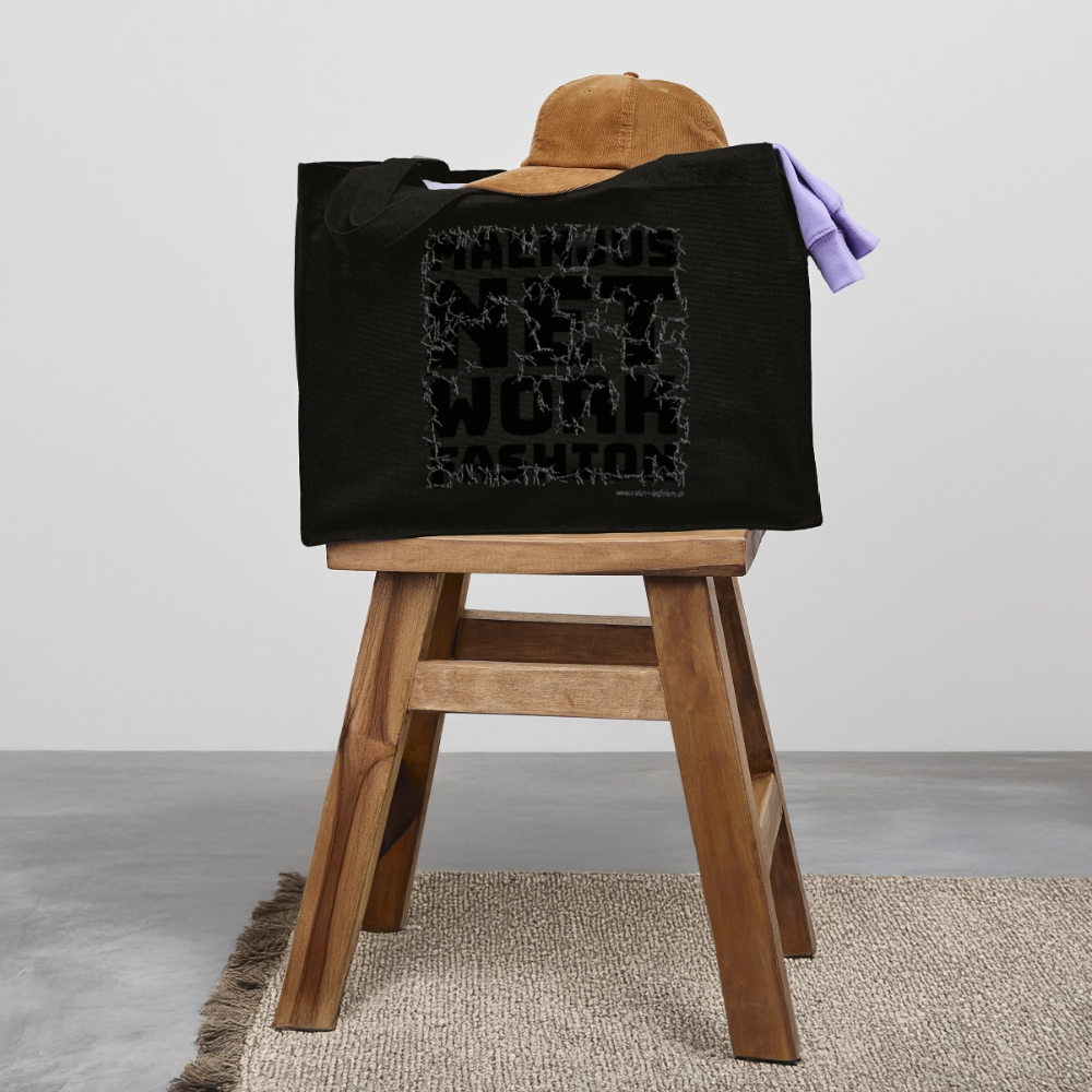 Recycelter Shopping Bag mit MAENJUS NETWORK FASHION PRINT - Schwarz