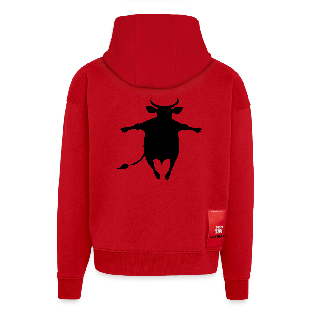 Heavyweight Oversized Organic Hoodie mit FUNNY COW PRINT - Rot