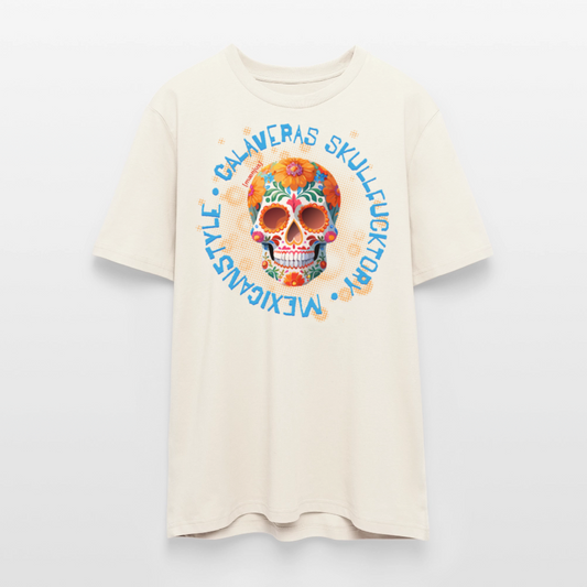Unisex Bio-T-Shirt mit CALAVERAS MEXICANSTYLE PRINT Vorderseite - Naturweiß 