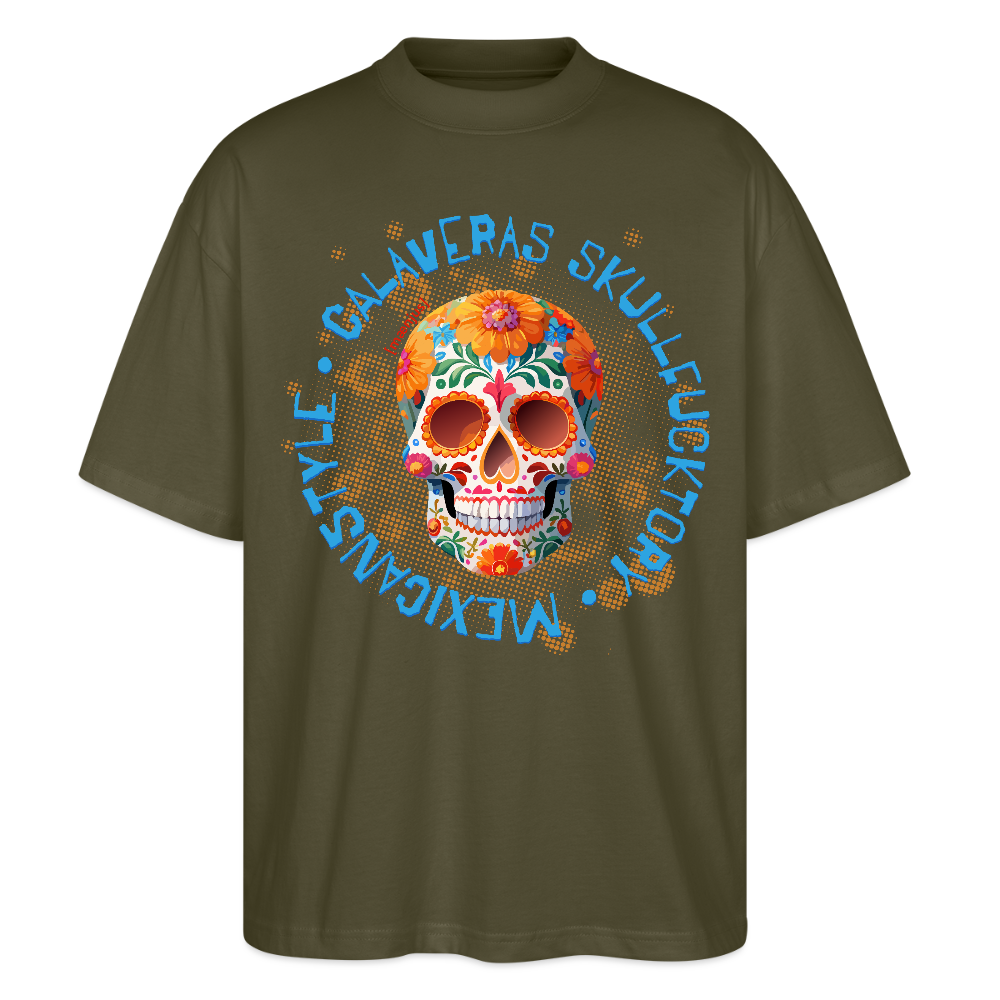 Oversized Unisex T-Shirt mit CALAVERAS SKULLPRINT - Khaki