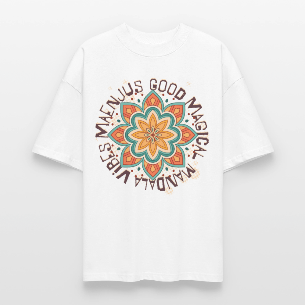 Oversized Unisex Bio T-Shirt mit MANDALA VIBES PRINT - Weiß