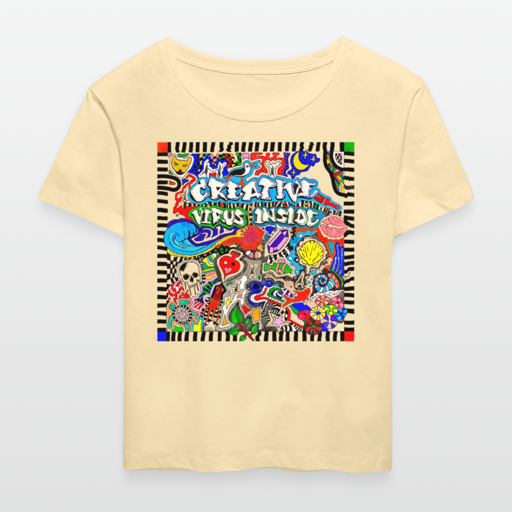 Relaxed Rundhals Frauen Bio-T-Shirt mit CREATIVE VIRUS INSIDE PRINT - Creme