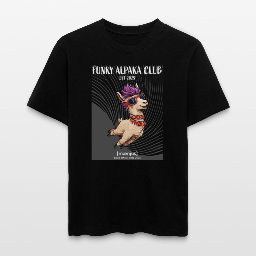 Unisex Bio-T-Shirt mit FUNKY ALPAKA CLUB PRINT Vorderseite - Schwarz