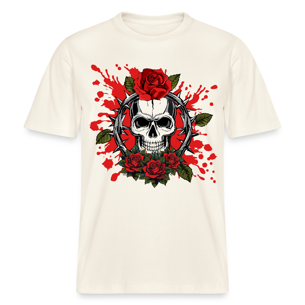 Relaxed Fit Unisex Bio-T-Shirt mit  ROSEN SKULL PRINT Vorderseite - Naturweiß 