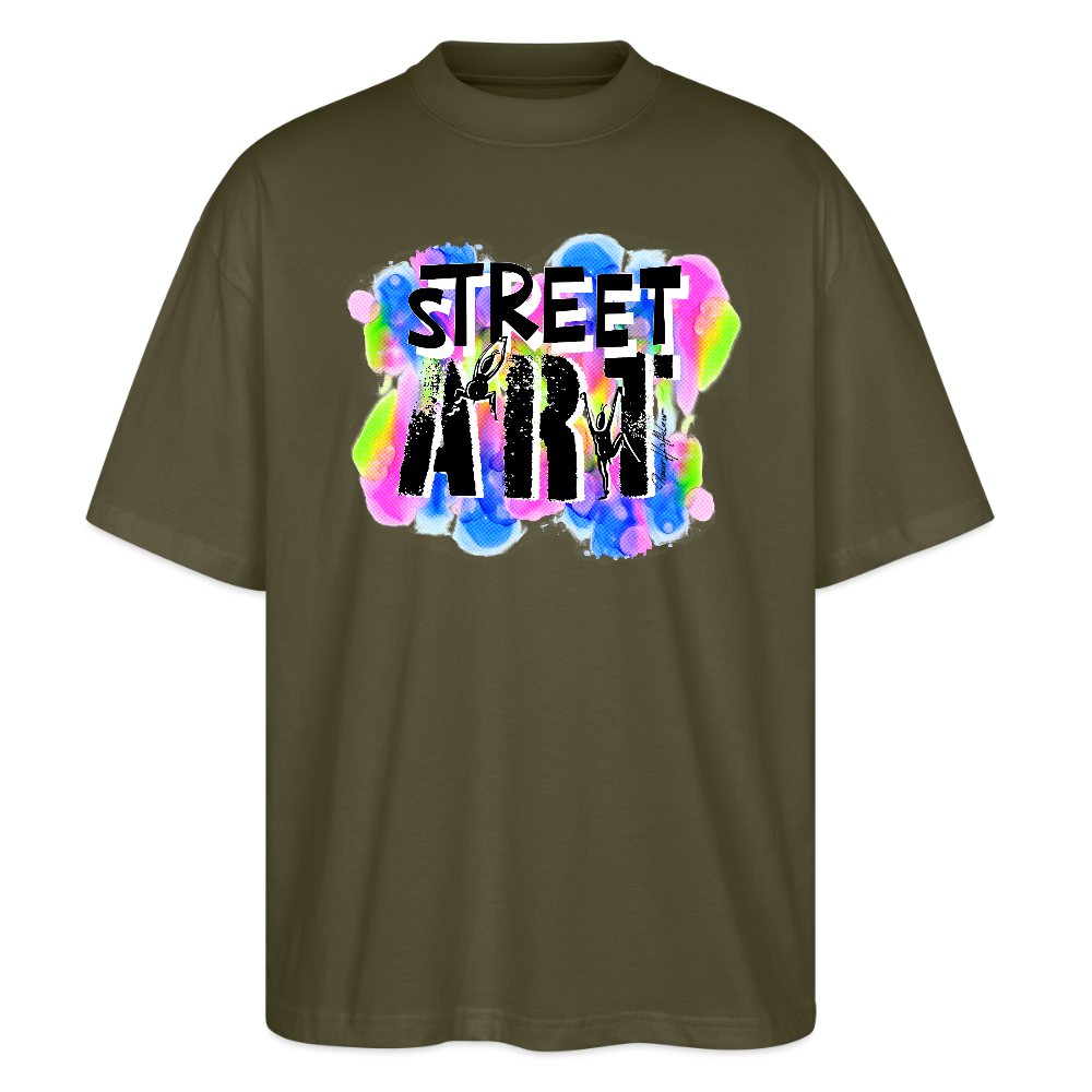Oversized Unisex Bio T-Shirt mit STREET ART PRINT - Khaki