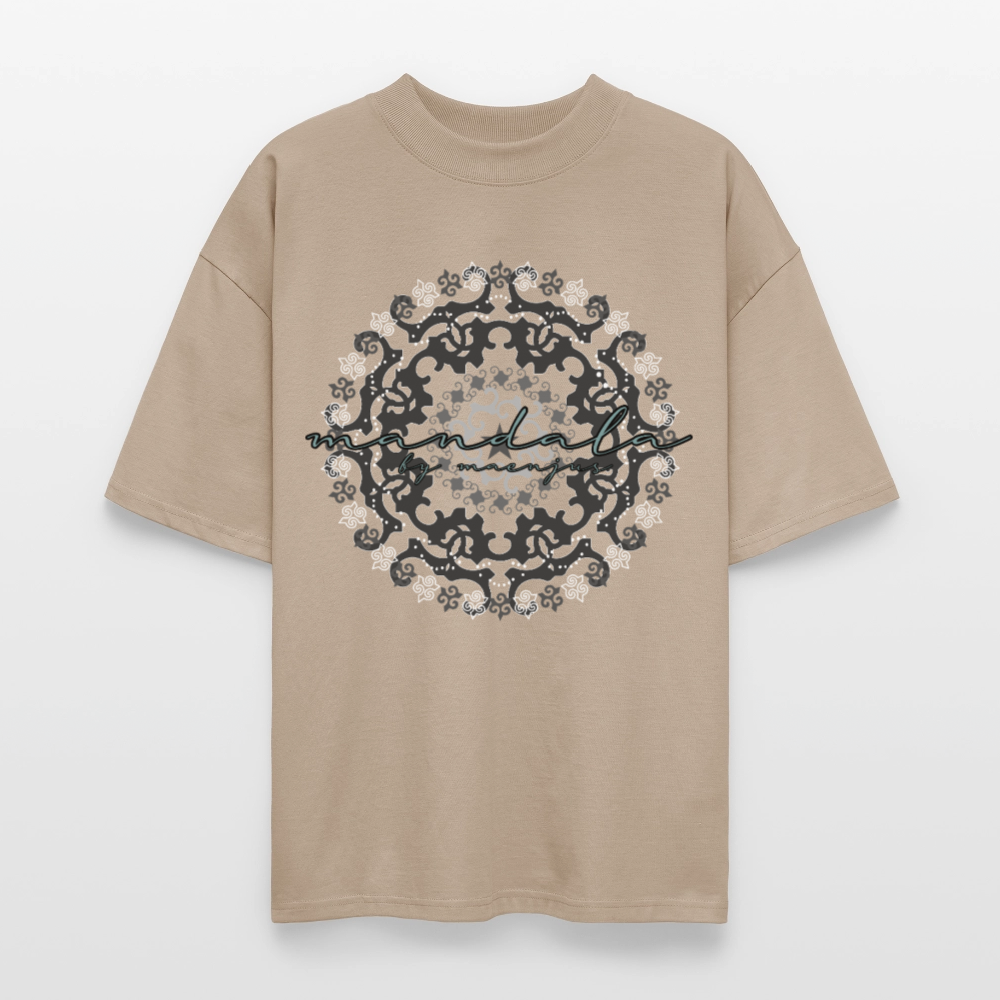 Oversized Unisex Bio T-Shirt mit BLACK MANDALA PRINT - Steingrau