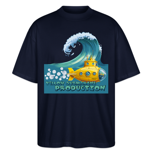 Oversized Unisex Bio T-Shirt mit YELLOW SUBMARINE PRODUCTION PRINT Vorderseite - Navy