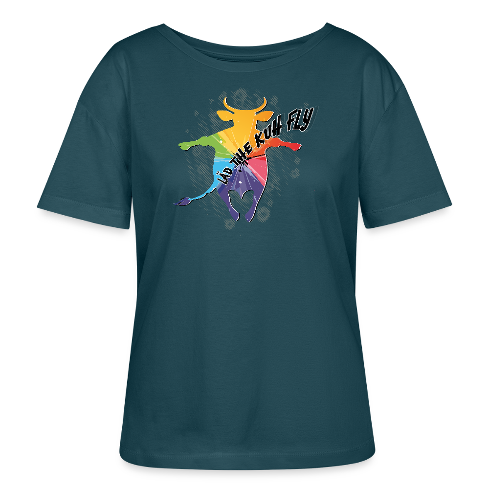 Frauen T-Shirt mit LÄD THE KUH FLY PRINT - Dunkles Petrol
